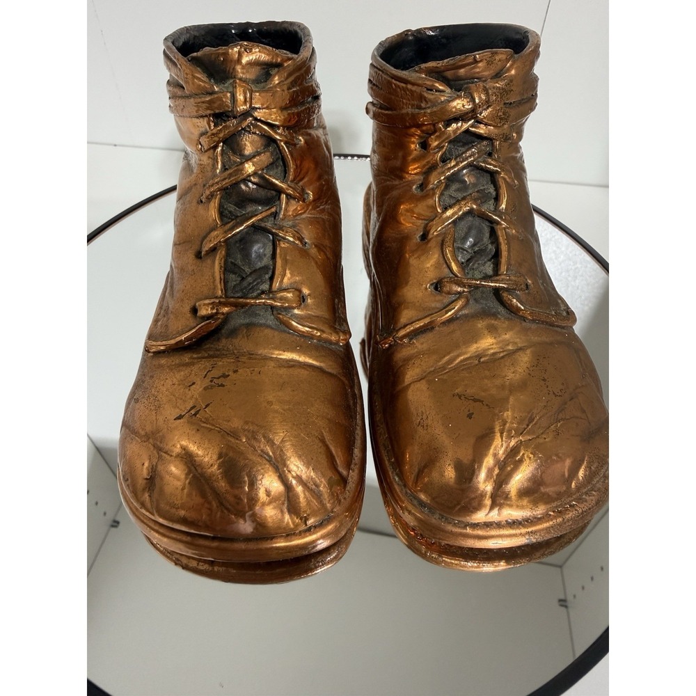 Vintage Bronzed Baby Shoes Pair Keepsake Heirloom Nursery Decor Copper Toned - Picture 4 of 6